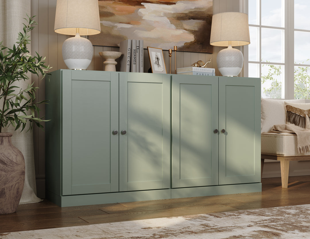 100% Solid Brazilian Pine Wood Sideboard, Shaker Doors, Adjustable Shelves, 64" Wide, 35.75" Tall