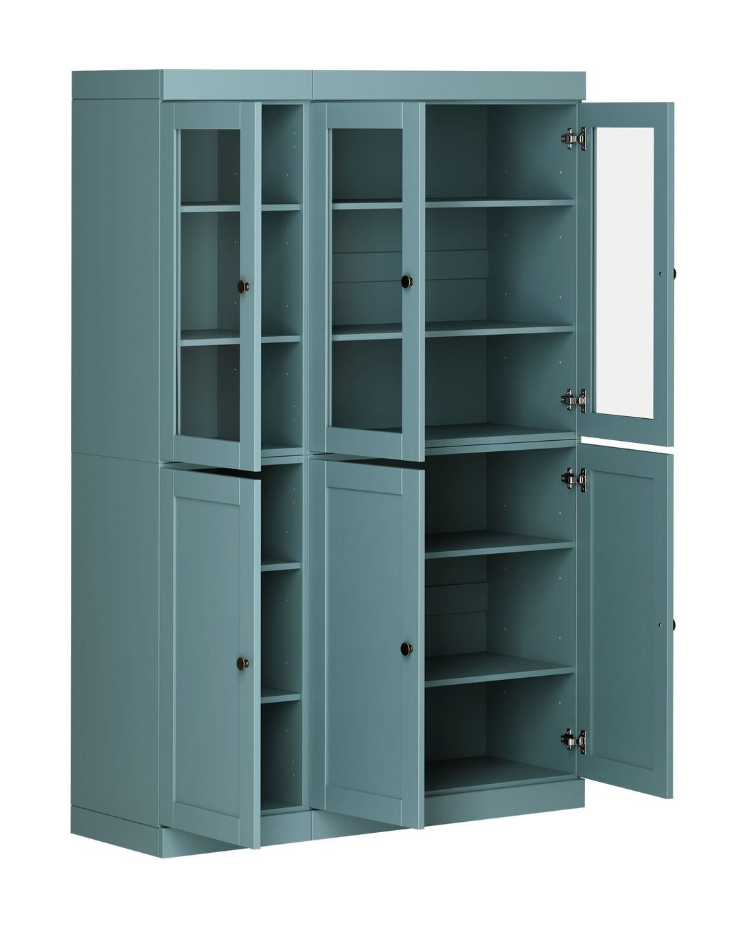 100% Solid Wood 48.5" China Pantry Cabinet, 3 Glass Doors, 3 Shaker Doors