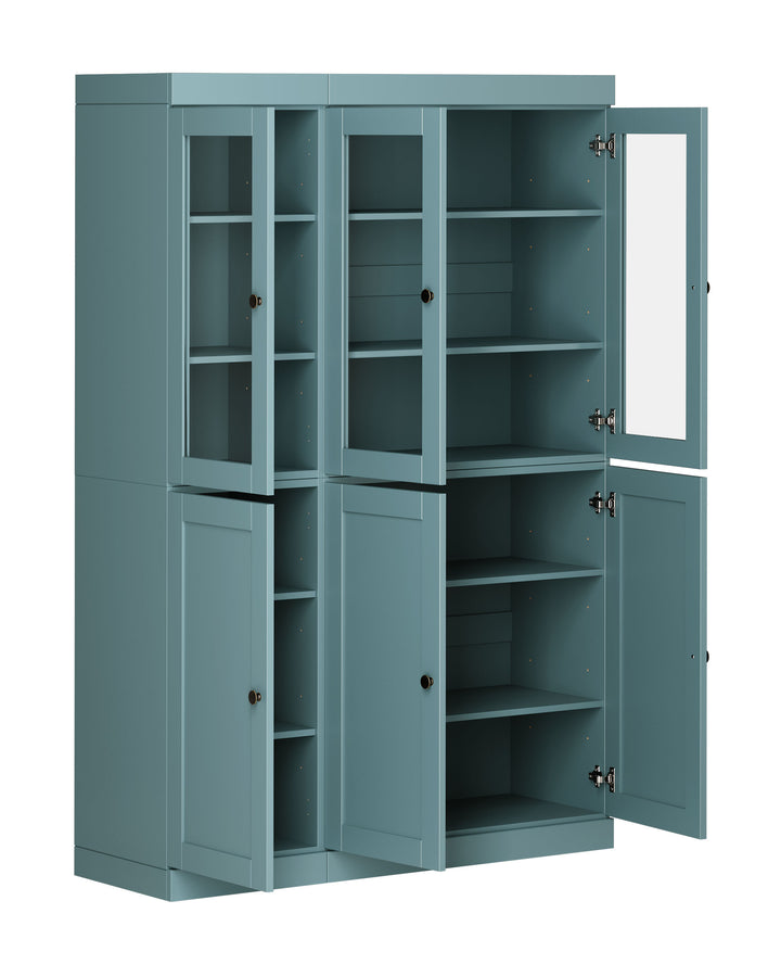 100% Solid Wood 48.5" China Pantry Cabinet, 3 Glass Doors, 3 Shaker Doors