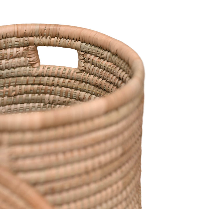 100% Handwoven Natural Rattan 17" Round Basket with Lid & Handles, Boho Farmhouse Decorative Laundry & Storage Organizer, Handcrafted – Authentic African Craftsmanship, Baskets - Palace Imports