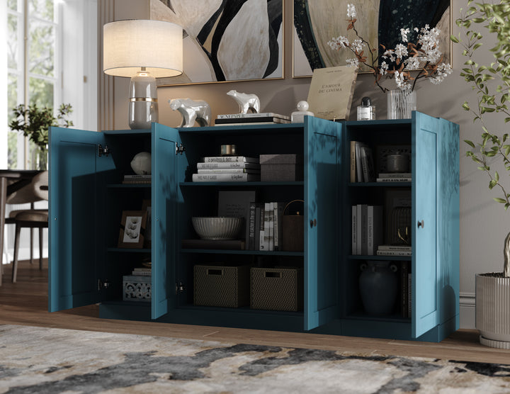 100% Solid Brazilian Pine Wood Sideboard, Shaker Doors, Adjustable Shelves, 65" Wide, 35.75" Tall