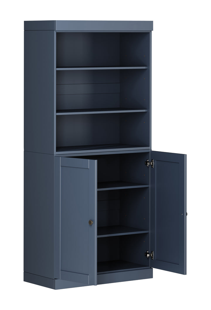 100% Solid Wood 6-Shelf 32" Bookcase Cabinet, 2 Solid Shaker Wood Doors, Adjustable Shelves