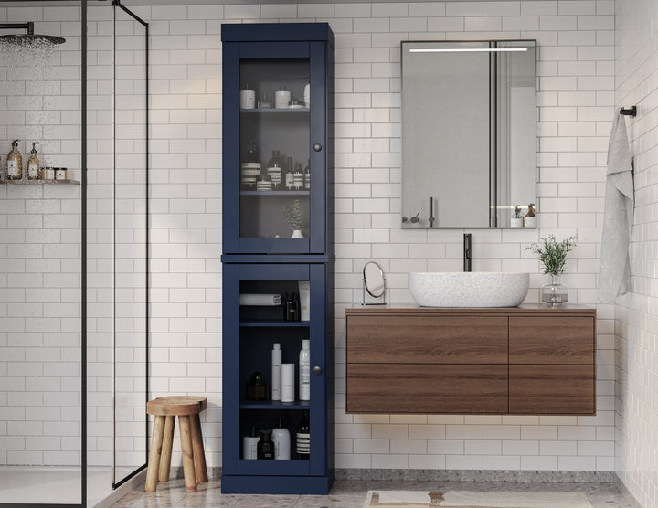 100% Solid Wood 16.5" Tall Bathroom Cabinet, Glass Doors, Adjustable Shelves