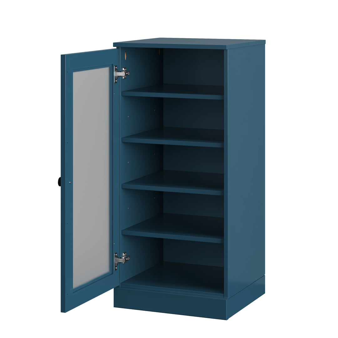 100% Solid Wood Narrow Frosted Glass Door Shoe Storage Cabinet with Adjustable Shelves, Space Saving Stackable Organizer, 16.5" W x 35.75" H