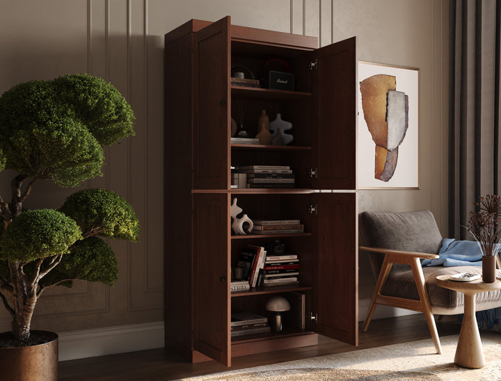 100% Solid Wood 6-Shelf 32" Bookcase, Shaker Wood Doors, Adjustable Shelves