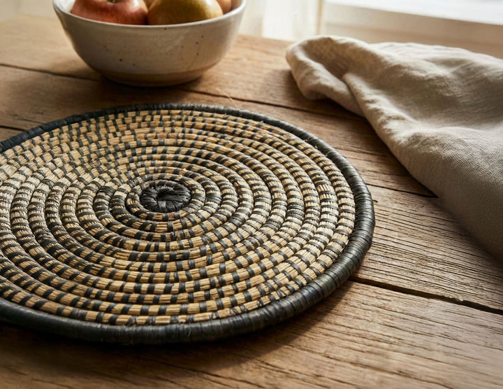100% Handwoven Natural Rattan Round Placemats, Boho Farmhouse Kitchen & Dining, Heat-Resistant Table Mats, Handcrafted – Authentic African Craftsmanship, Placemats - Palace Imports