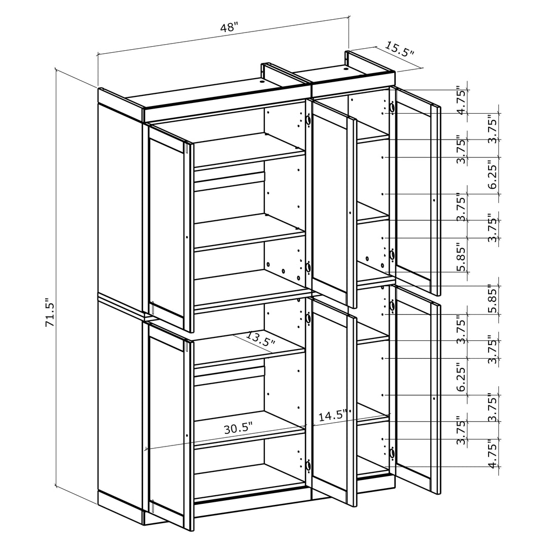 Premium 100% Solid European Oak Hardwood Modular Dining Room Cabinet with Shaker Doors – 48" Wide, 71.5" Tall
