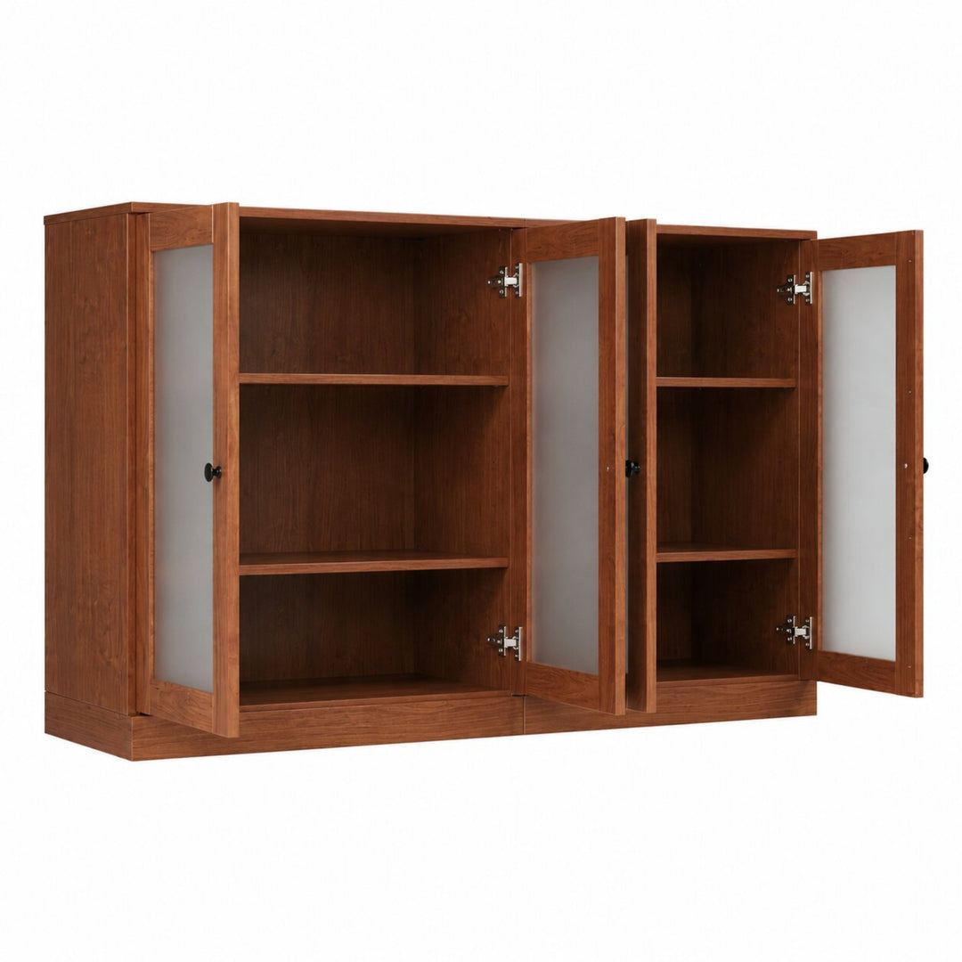 100% Solid Wood TV Stand with Frosted Glass Doors and Adjustable Shelves for TVs up to 64"