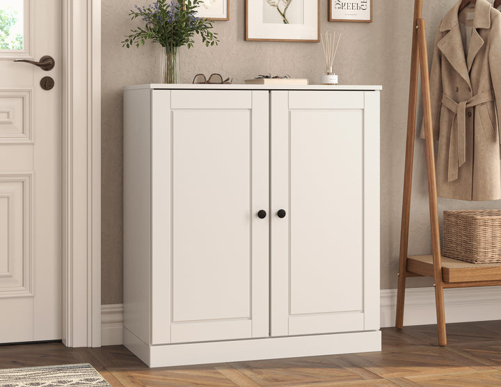 100% Solid Wood Shoe Storage Cabinet with Raised Panel Doors, Adjustable Shelves, Space Saving Stackable Entryway Organizer, 32" W x 35.75" H