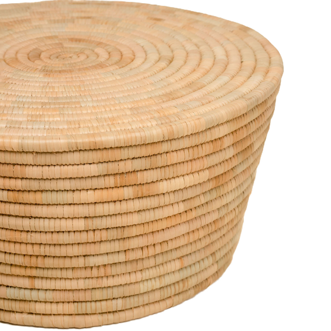 100% Handwoven Natural Rattan Round Indoor Coffee Table, Handcrafted Boho Farmhouse Accent Furniture – Authentic African Craftsmanship, Tables - Palace Imports