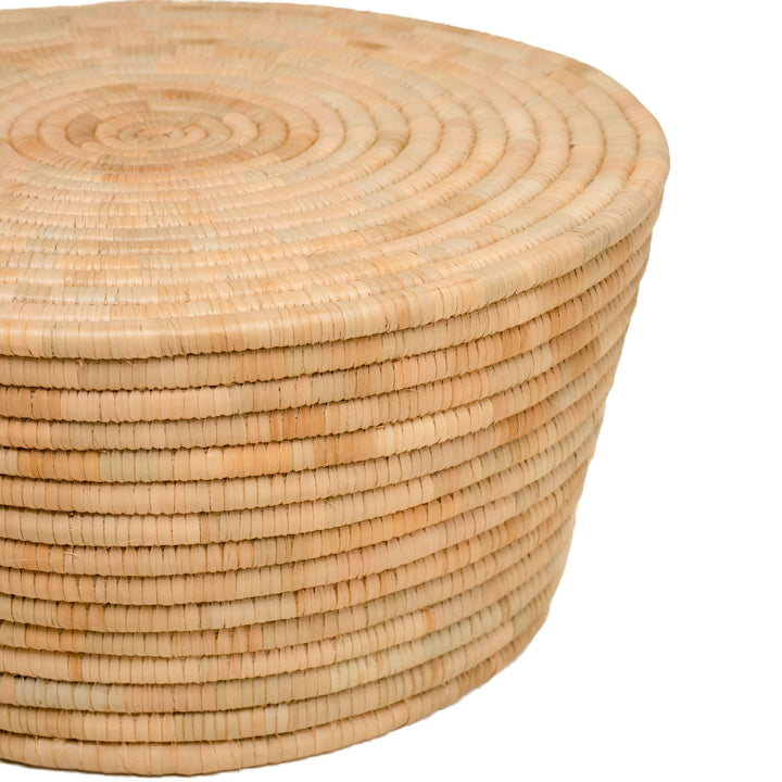 100% Handwoven Natural Rattan Round Indoor Coffee Table, Handcrafted Boho Farmhouse Accent Furniture – Authentic African Craftsmanship, Tables - Palace Imports
