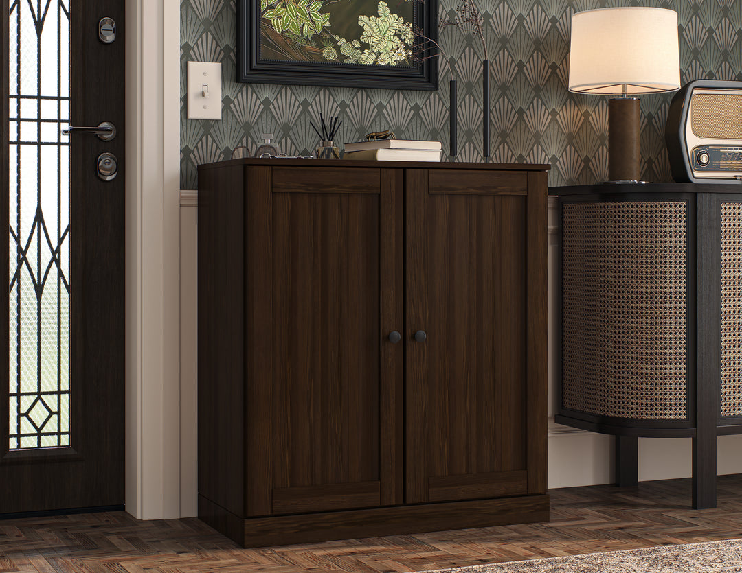 100% Solid Wood Shoe Storage Cabinet with Shaker Doors, Adjustable Shelves, Space Saving Stackable Entryway Organizer, 32" W x 35.75" H