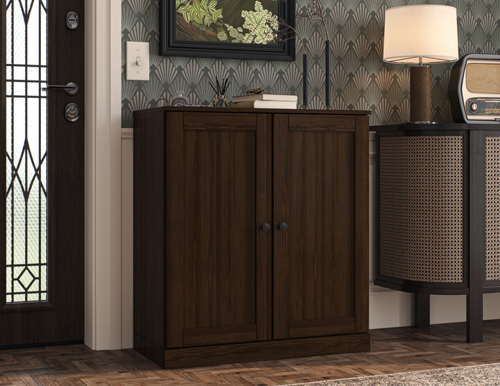 100% Solid Wood Shoe Storage Cabinet with Shaker Doors, Adjustable Shelves, Space Saving Stackable Entryway Organizer, 32" W x 35.75" H