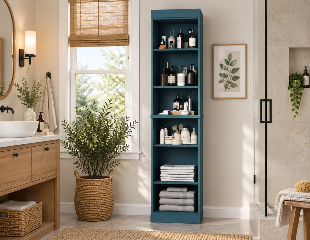 100% Solid Wood Tall Freestanding Modular Bathroom Linen Storage Cabinet with Open Shelves, Adjustable Shelves, 16.5" W x 71.5" H