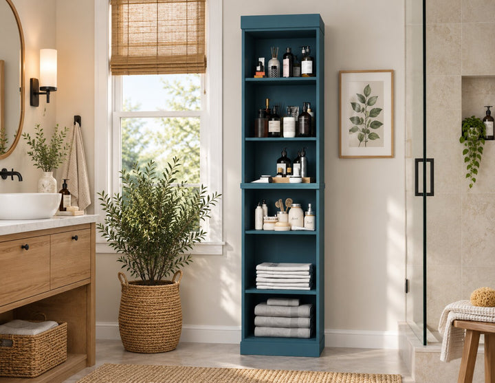 100% Solid Wood Tall Freestanding Modular Bathroom Linen Storage Cabinet with Open Shelves, Adjustable Shelves, 16.5" W x 71.5" H