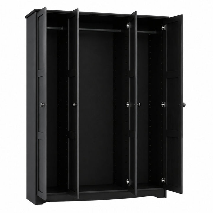 100% Solid Wood 4-Door Wardrobe Armoire with Raised Panel Doors, Bedroom Closet Storage - Regal Collection
