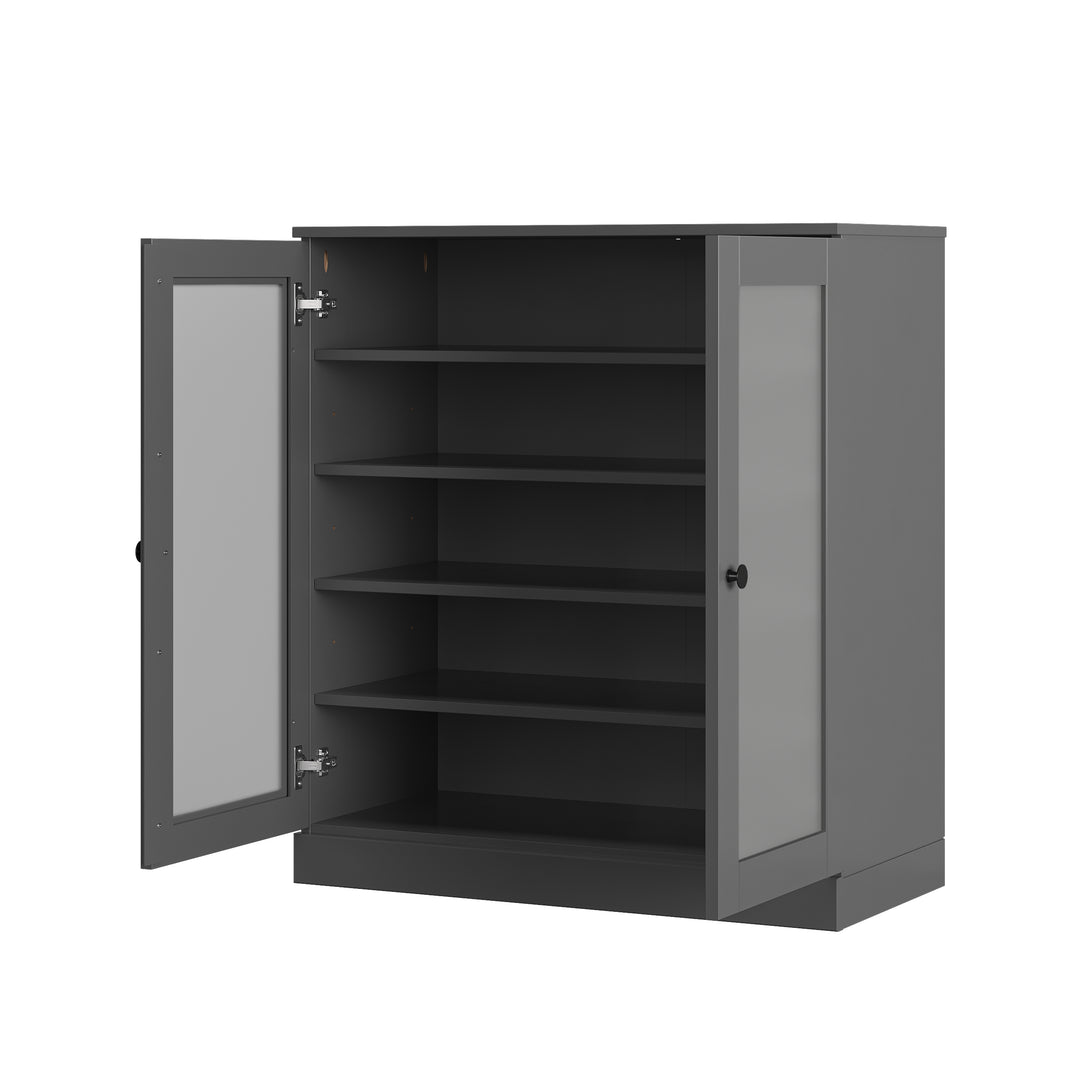 100% Solid Wood Frosted Glass Door Shoe Storage Cabinet with Adjustable Shelves, Space Saving Stackable Entryway Organizer, 32" W x 35.75" H