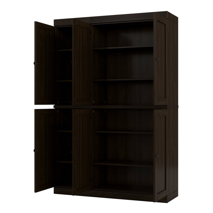 100% Solid Brazilian Pine Wood Pantry Cabinet with Shaker Doors, Adjustable Shelves, 48.5" Wide, 71.5" Tall