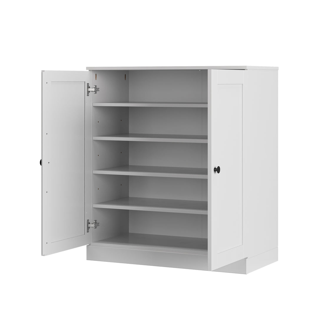 100% Solid Wood Shoe Storage Cabinet with Shaker Doors, Adjustable Shelves, Space Saving Stackable Entryway Organizer, 32" W x 35.75" H