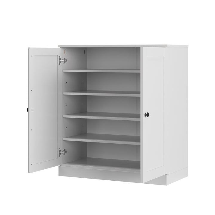 100% Solid Wood Shoe Storage Cabinet with Shaker Doors, Adjustable Shelves, Space Saving Stackable Entryway Organizer, 32" W x 35.75" H