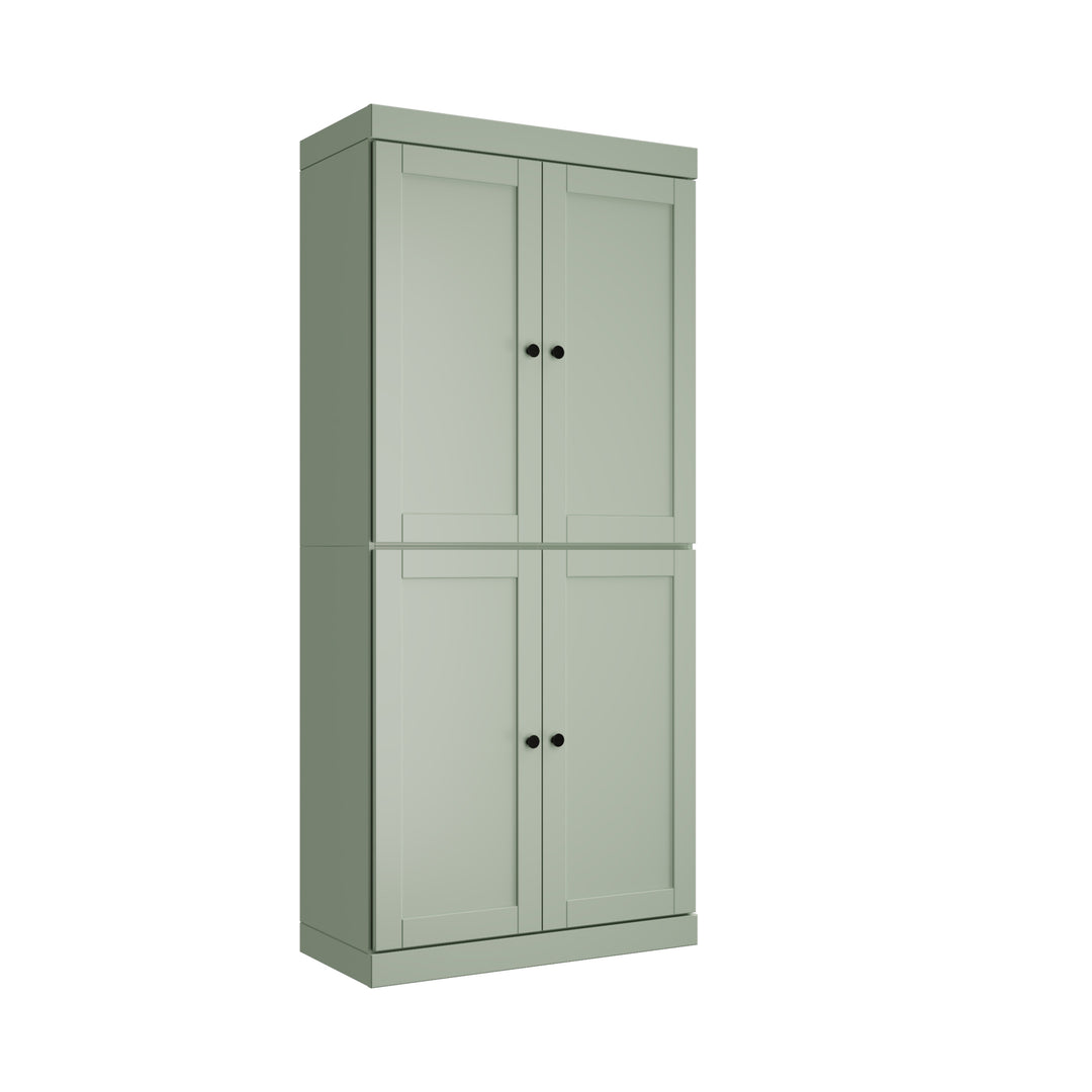 100% Solid Wood 32" Pantry Cabinet, Shaker Wood Doors, 2-Drawers