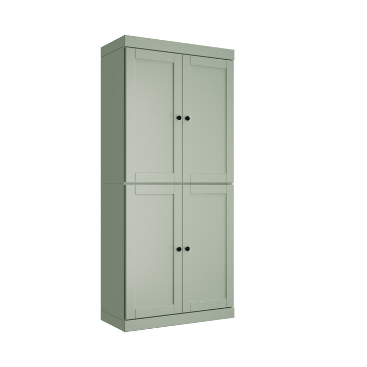 100% Solid Wood 32" Pantry Cabinet, Shaker Wood Doors, 2-Drawers