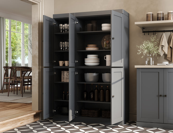 100% Solid Wood 48.5" Pantry Cabinet, Shaker Wood Doors
