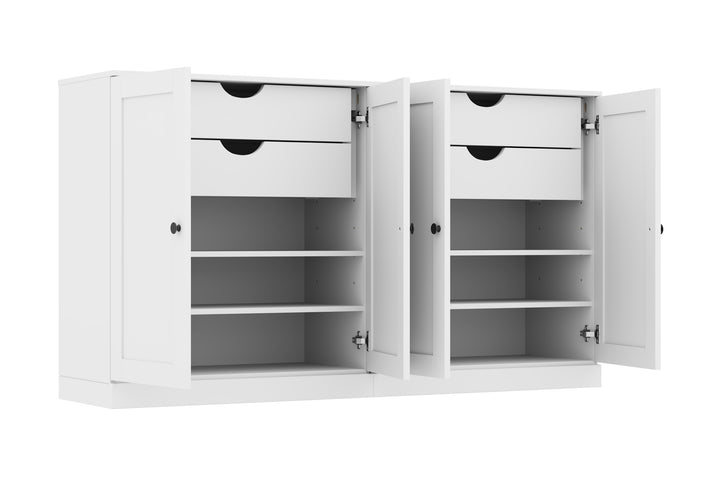 100% Solid Brazilian Pine Wood 64" Sideboard with Shaker Doors, 4-Drawers and Adjustable Shelves