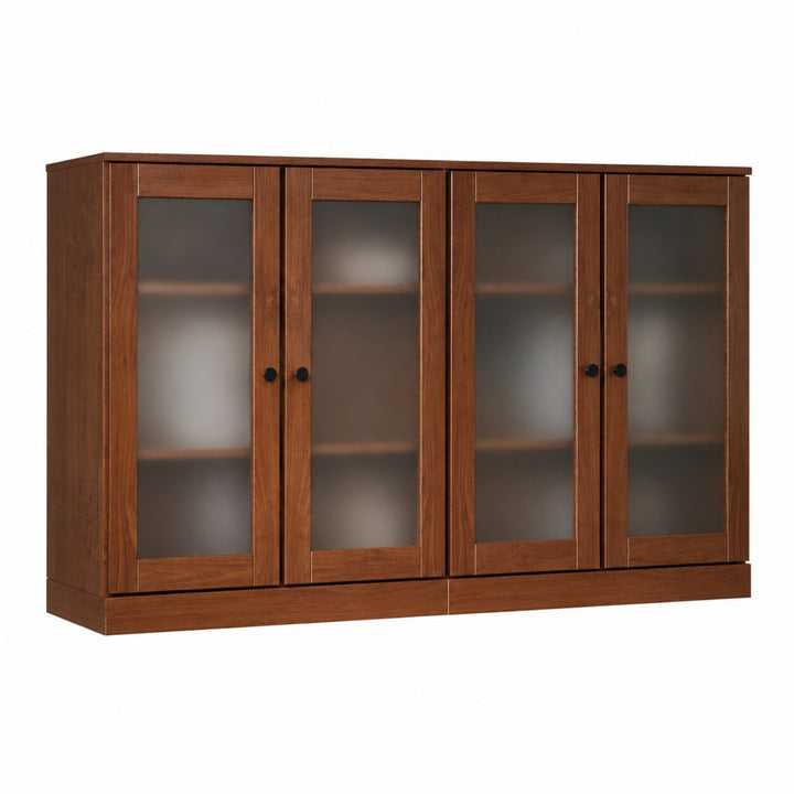 100% Solid Wood TV Stand with Frosted Glass Doors and Adjustable Shelves for TVs up to 64"