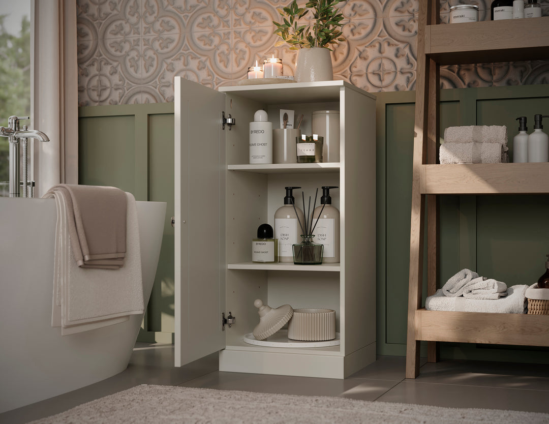100% Solid Wood Freestanding Bathroom Linen Storage Cabinet with Shaker Door, Adjustable Shelves, 16.5" W x 35.75" H