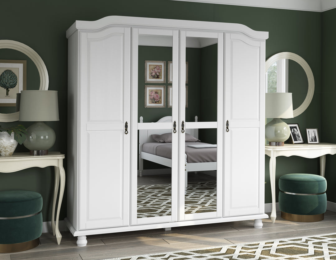 Solid Wood 4 Door Wardrobe Armoire With Mirrored Doors – Palace Imports