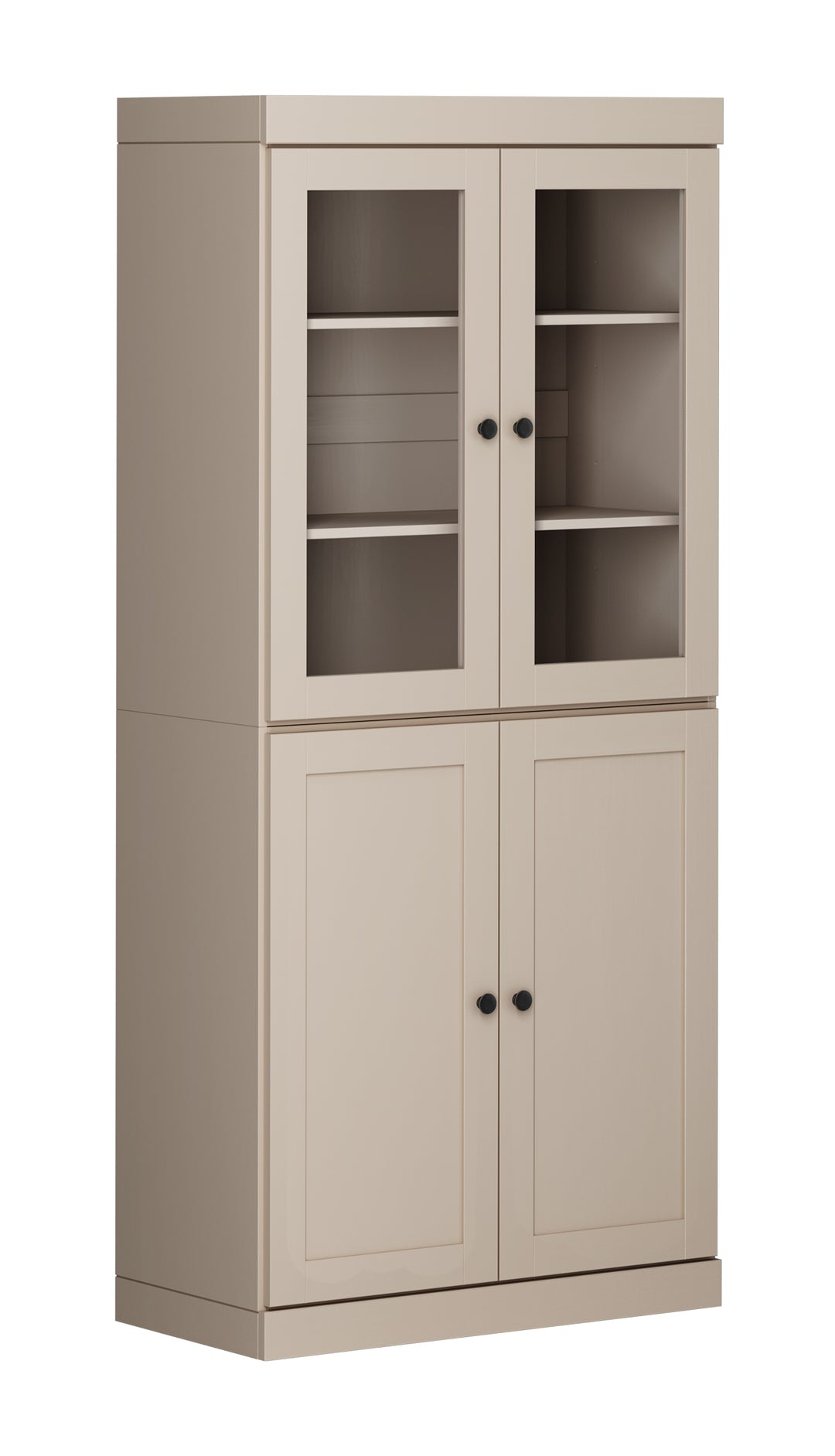 100% Solid Wood 6-Shelf 32" Bookcase, 2 Glass Doors, 2 Shaker Wood Doors, Adjustable Shelves