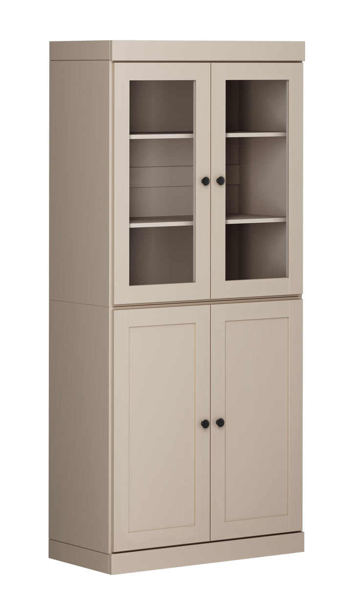 100% Solid Wood 6-Shelf 32" Bookcase, 2 Glass Doors, 2 Shaker Wood Doors, Adjustable Shelves