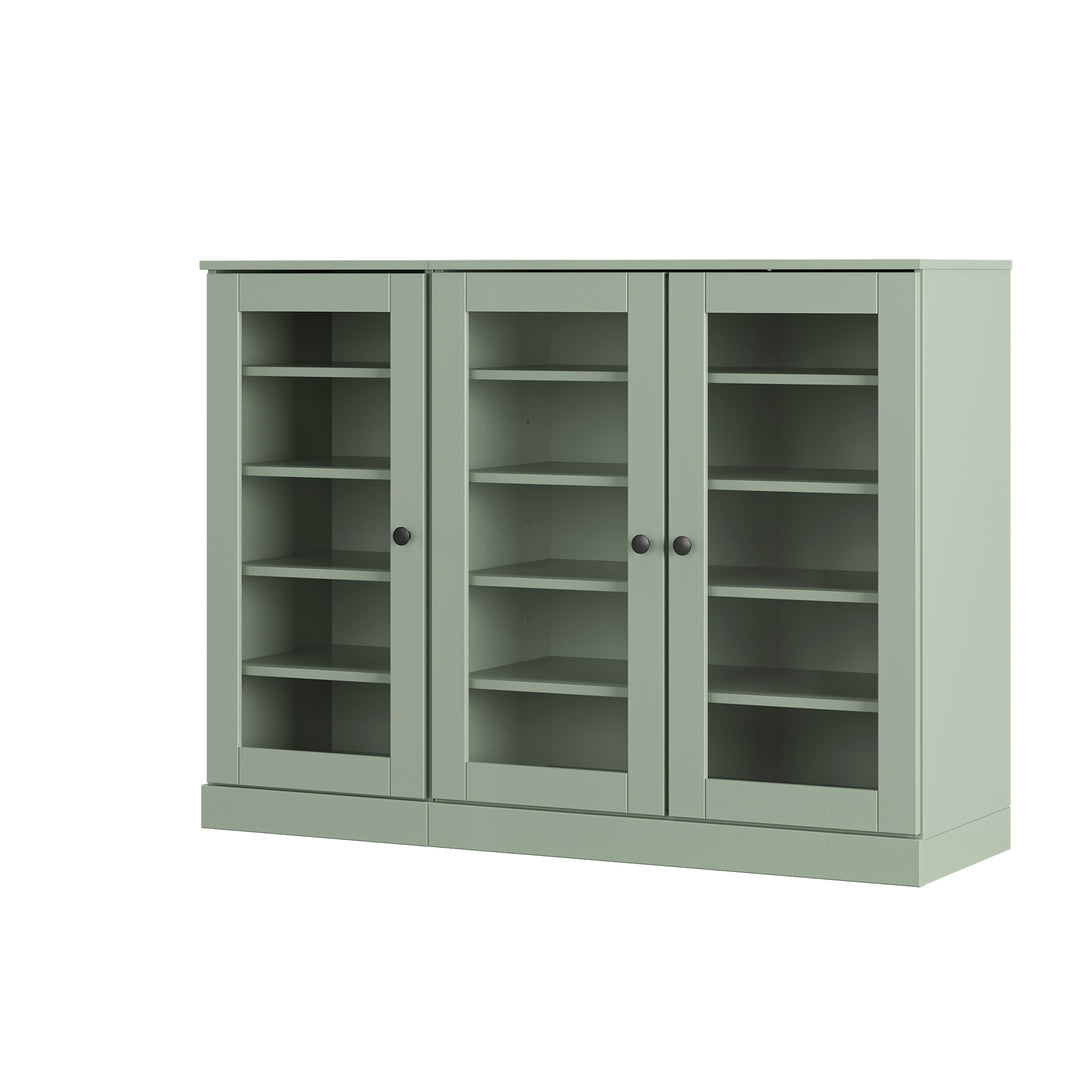 100% Solid Wood Glass Door Shoe Storage Cabinet, Adjustable Shelves, Space Saving Modular Entryway Organizer, 48.5" W x 35.75" H