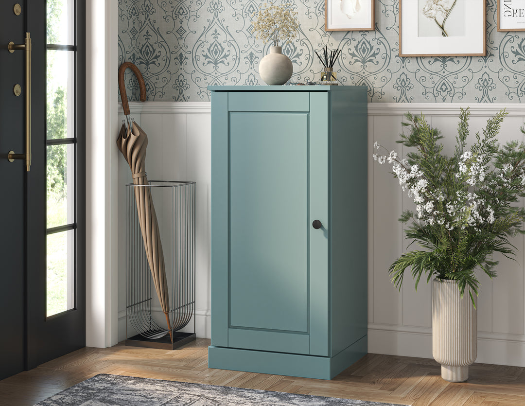 100% Solid Wood Narrow Shoe Storage Cabinet with Raised Panel Door, Adjustable Shelves, Space Saving Stackable Organizer, 16.5" W x 35.75" H
