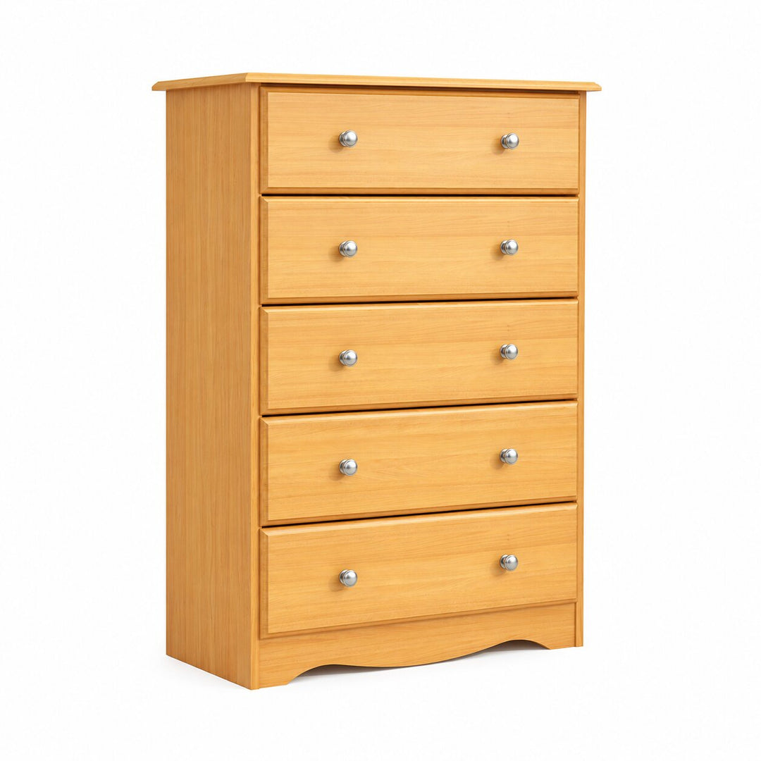 100% Solid Wood 5-Drawer Chest with Metal Knobs