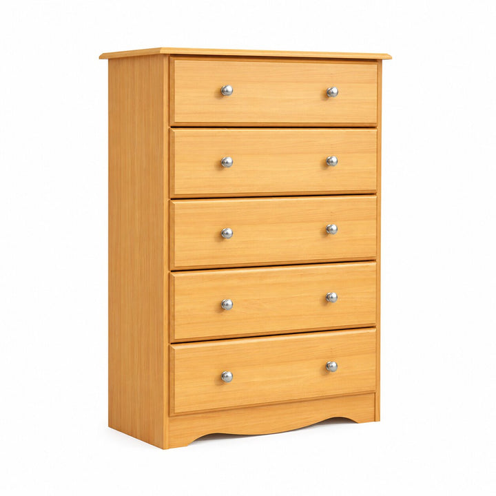 100% Solid Wood 5-Drawer Chest with Metal Knobs