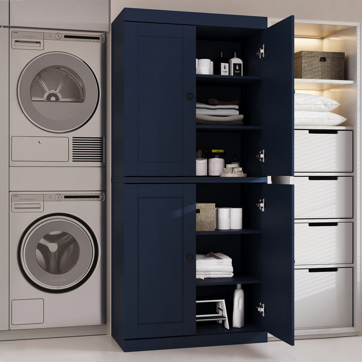 100% Solid Brazilian Pine Wood Bathroom & Laundry Storage Cabinet, Raised Panel Doors, Adjustable Shelves, 32" Wide, 71.5" Tall