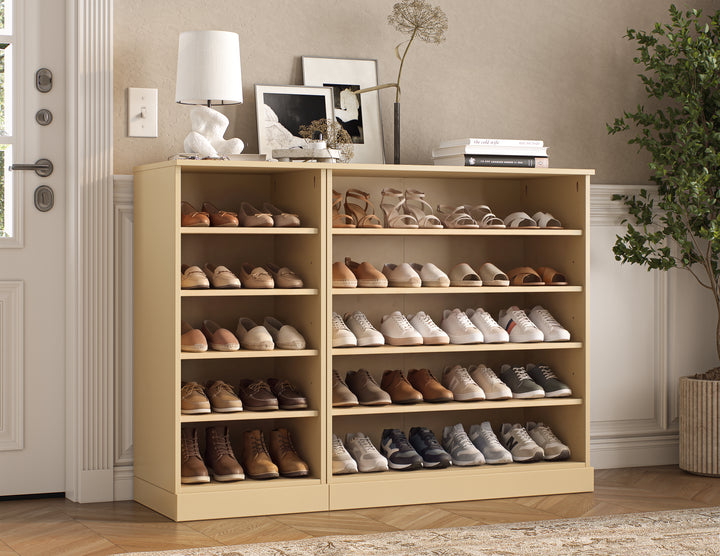 100% Solid Wood Open Shoe Storage Cabinet with Adjustable Shelves, Space Saving Modular Entryway Organizer, 48.5" W x 35.75" H