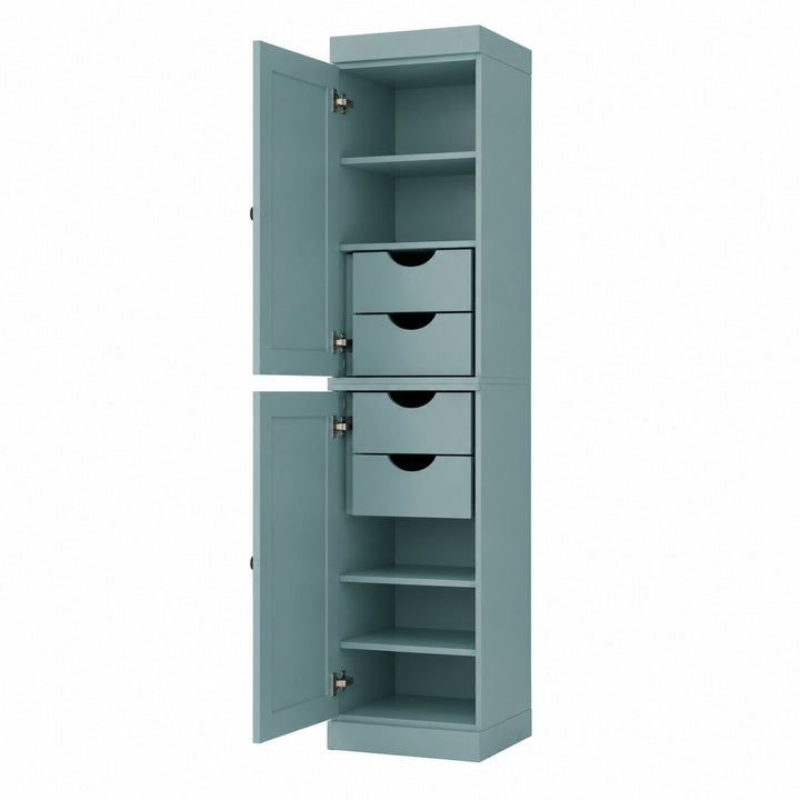 100% Solid Wood Tall Freestanding Modular Bathroom Linen Storage Cabinet with Shaker Doors, 4 Drawers, Adjustable Shelves, 16.5" W x 71.5" H