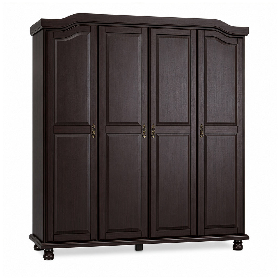 100% Solid Wood 4-Door Wardrobe Armoire with Raised Panel Doors, Bedroom Closet Storage - Kyle Collection