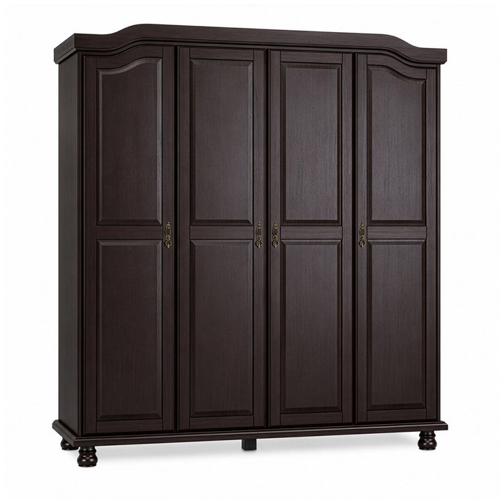 100% Solid Wood 4-Door Wardrobe Armoire with Raised Panel Doors, Bedroom Closet Storage - Kyle Collection