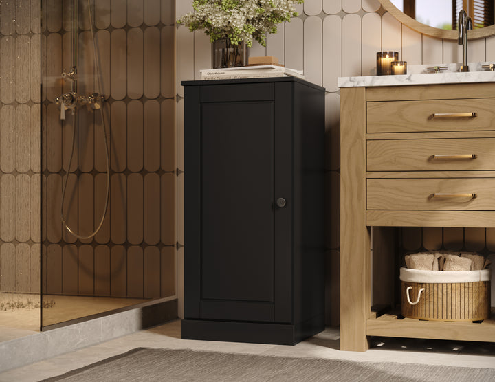 100% Solid Wood Bathroom Storage Cabinet, Raised Panel Door, 4 Drawers, Adjustable Shelves, 16.5" Wide, 35.75" Tall