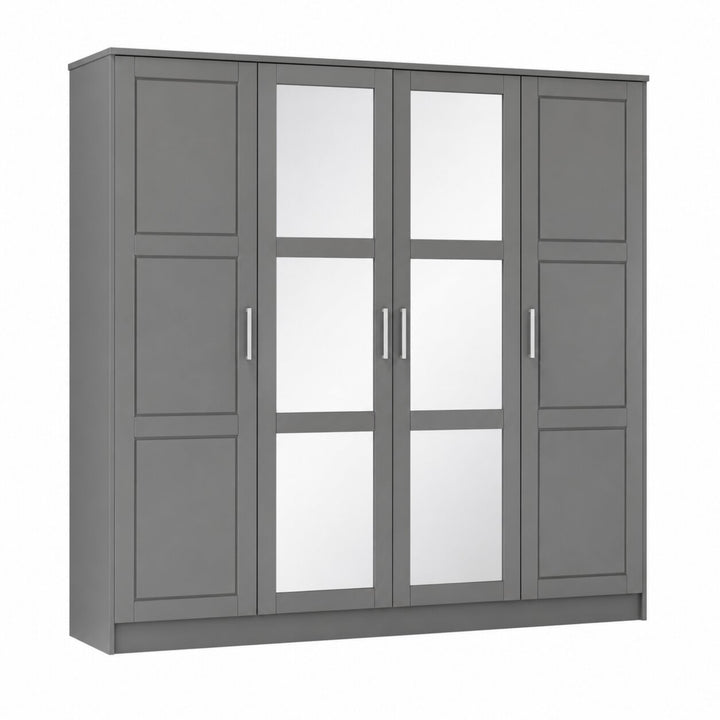 100% Solid Wood 4-Door Wardrobe Armoire with Mirrored Doors, Bedroom Closet Storage – Cosmo Collection