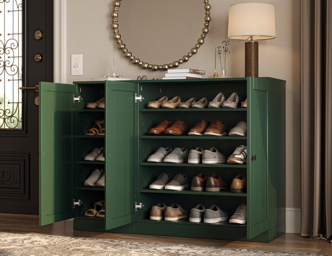 100% Solid Wood Shoe Storage Cabinet with Shaker Doors, Adjustable Shelves, Space Saving Modular Entryway Organizer, 48.5" W x 35.75" H
