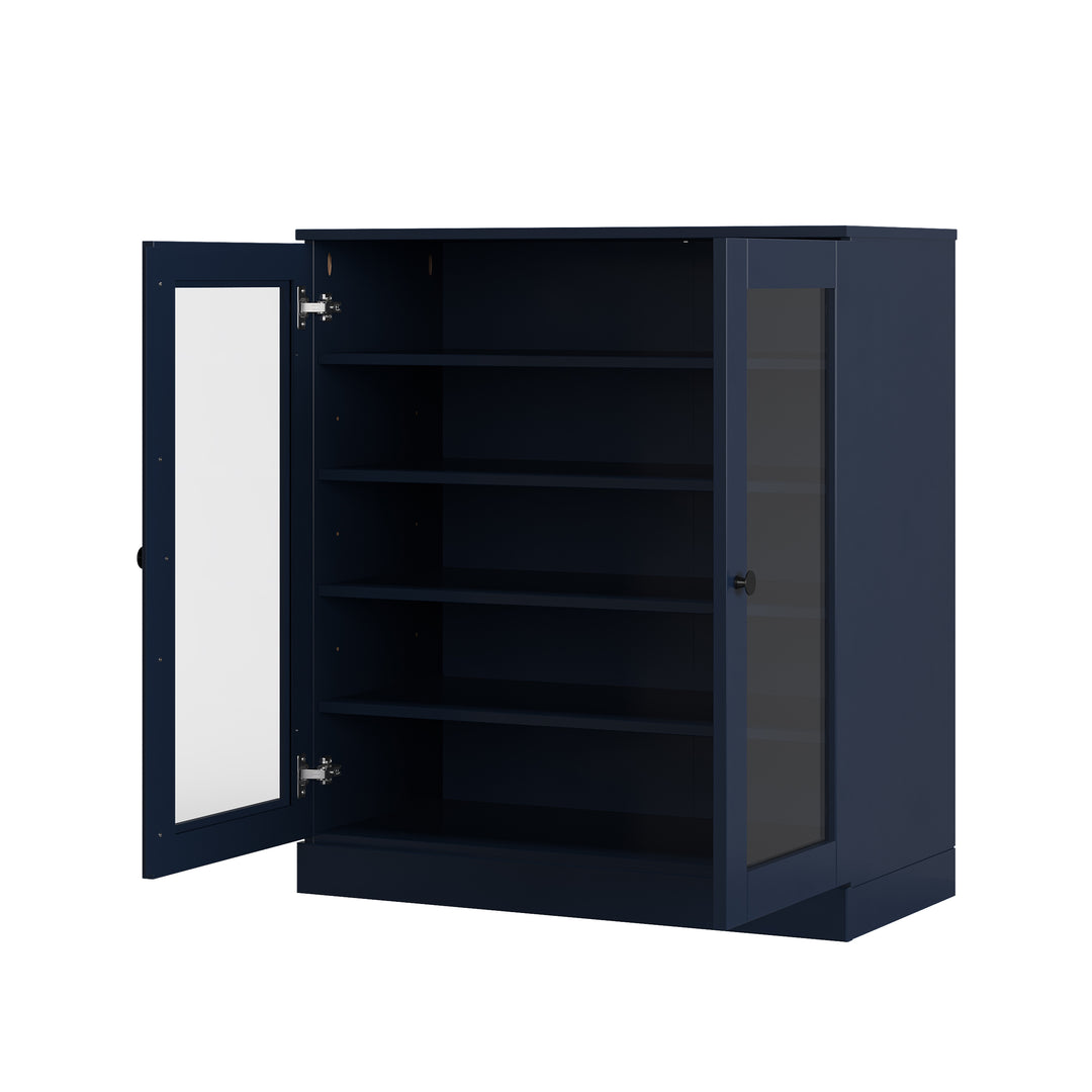 100% Solid Wood Glass Door Shoe Storage Cabinet with Adjustable Shelves, Space Saving Stackable Entryway Organizer, 32" W x 35.75" H
