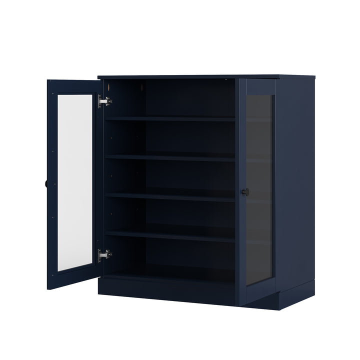 100% Solid Wood Glass Door Shoe Storage Cabinet with Adjustable Shelves, Space Saving Stackable Entryway Organizer, 32" W x 35.75" H
