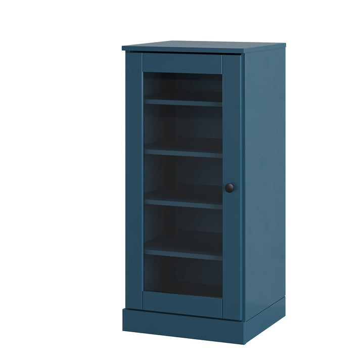 100% Solid Wood Narrow Glass Door Shoe Storage Cabinet with Adjustable Shelves, Space Saving Stackable Organizer, 16.5" W x 35.75" H