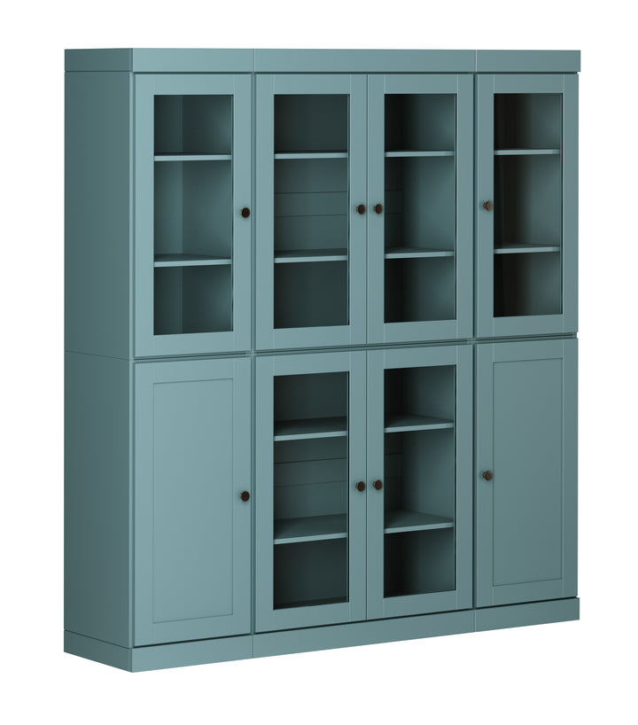 100% Solid Wood 65" China Pantry Cabinet, 6 Clear Glass, 2 Shaker Wood Doors