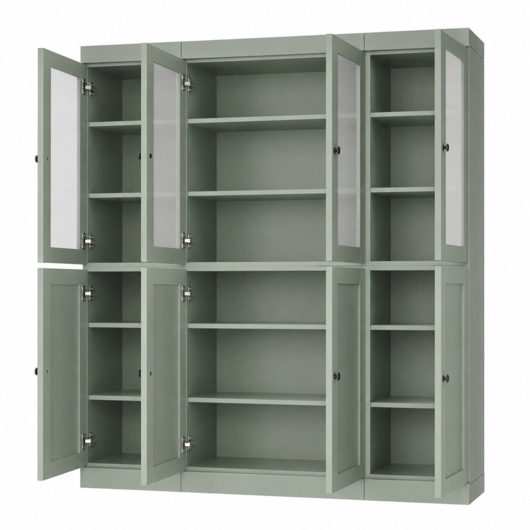 100% Solid Wood China Kitchen Pantry Cabinet, Tall Freestanding Modular Storage with Frosted Glass & Shaker Doors, Adjustable Shelves, 65" W x 71.5" H
